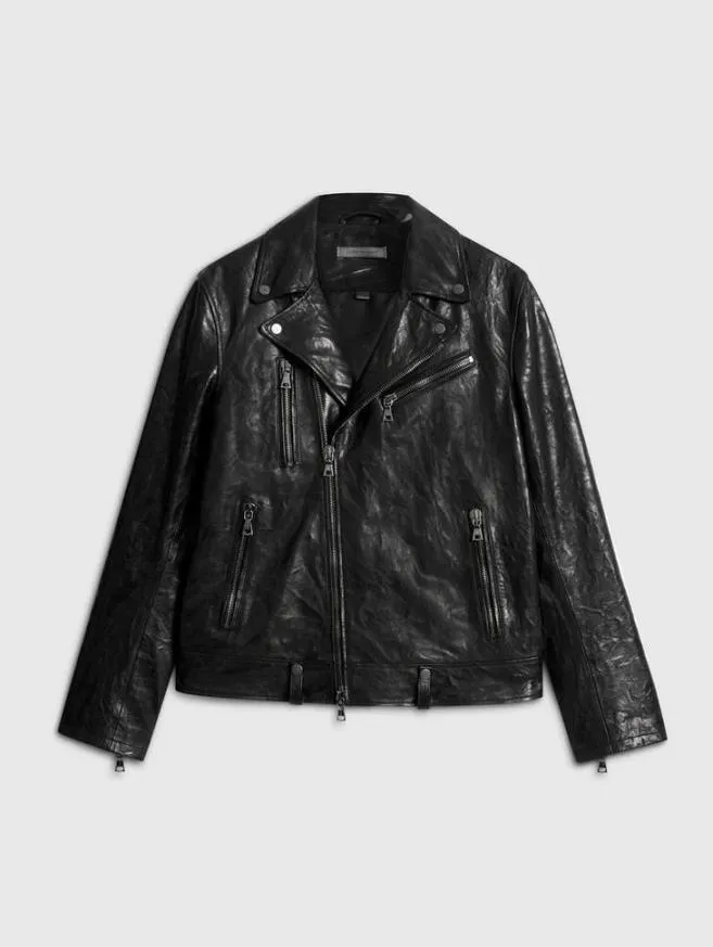 Men John Varvatos Leather Jackets Chelsea Biker Jacket Black