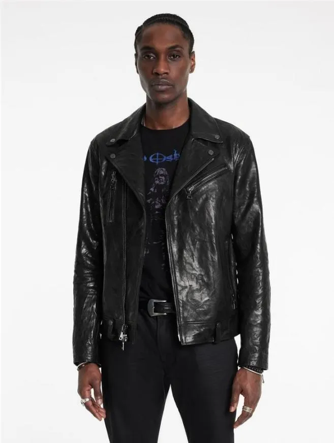 Men John Varvatos Leather Jackets Chelsea Biker Jacket Black