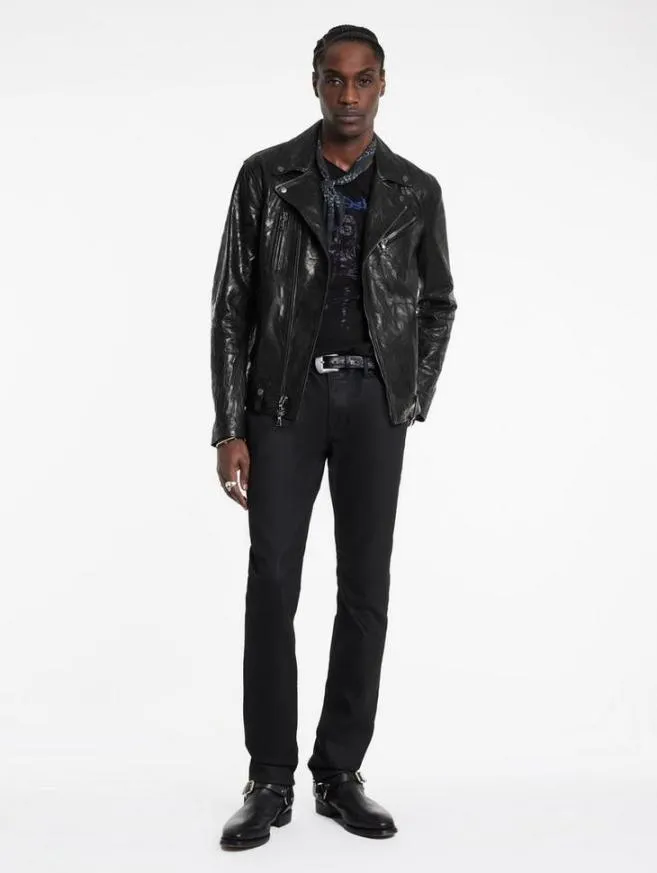 Men John Varvatos Leather Jackets Chelsea Biker Jacket Black