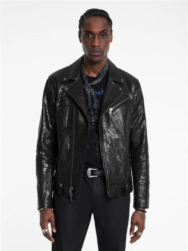 Men John Varvatos Leather Jackets Chelsea Biker Jacket Black