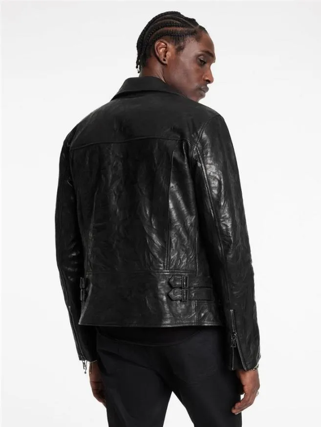 Men John Varvatos Leather Jackets Chelsea Biker Jacket Black