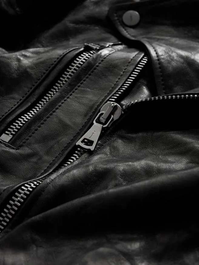 Men John Varvatos Leather Jackets Chelsea Biker Jacket Black