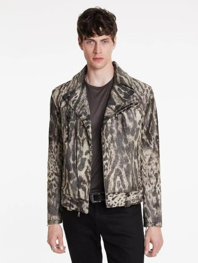 Men John Varvatos Leather Jackets Chelsea Biker Jacket Smoked Pearl Grey