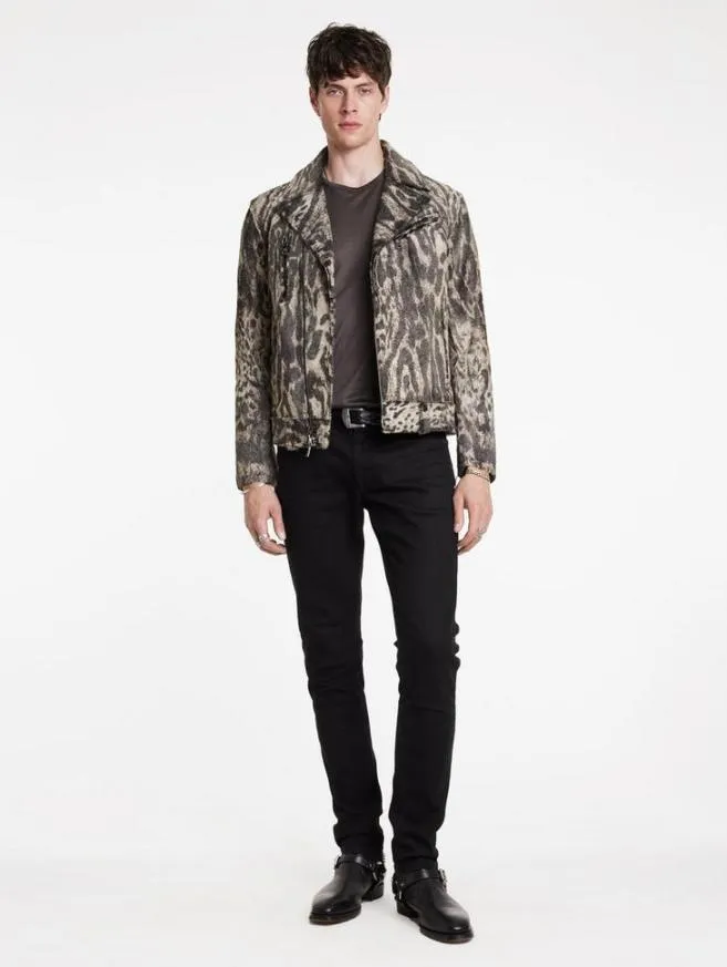 Men John Varvatos Leather Jackets Chelsea Biker Jacket Smoked Pearl Grey