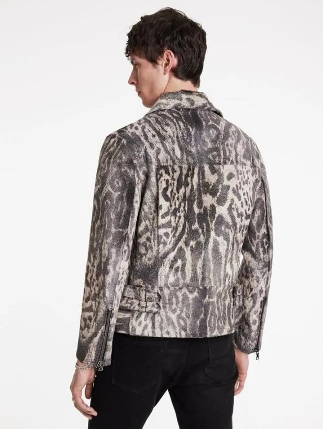 Men John Varvatos Leather Jackets Chelsea Biker Jacket Smoked Pearl Grey