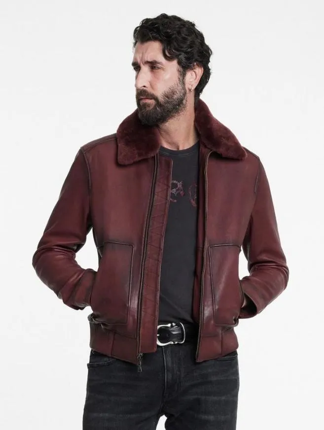 Men John Varvatos Leather Jackets Claremont Aviator Jacket Oxblood