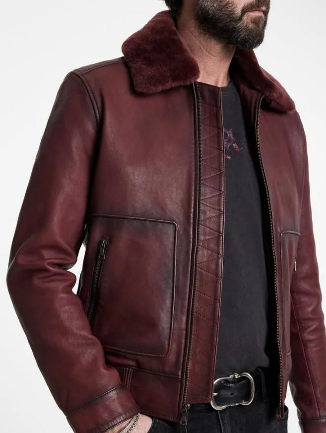 Men John Varvatos Leather Jackets Claremont Aviator Jacket Oxblood