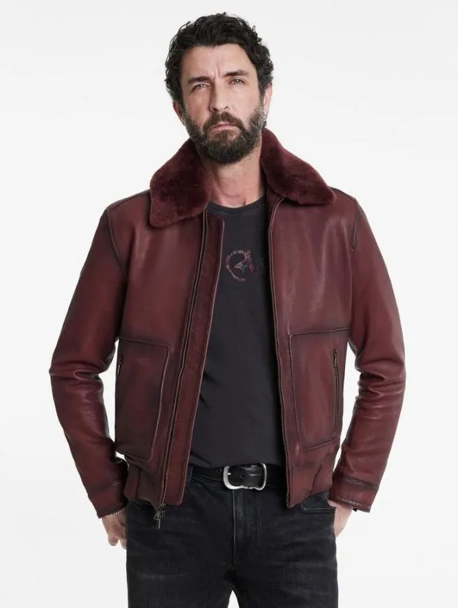 Men John Varvatos Leather Jackets Claremont Aviator Jacket Oxblood