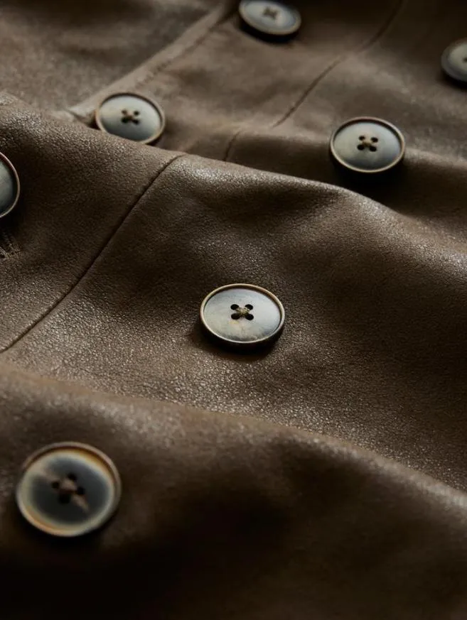Men John Varvatos Leather Jackets CutAway Double Breasted Coat Twine Brown