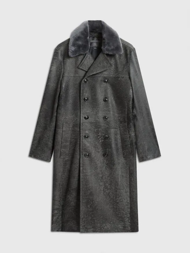 Men John Varvatos Leather Jackets Dexter Coat Carbon Grey