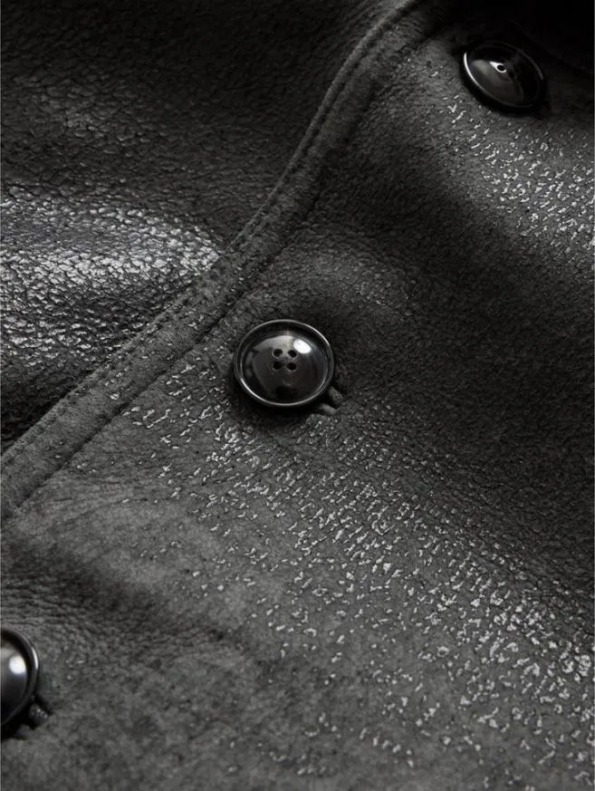 Men John Varvatos Leather Jackets Dexter Coat Carbon Grey