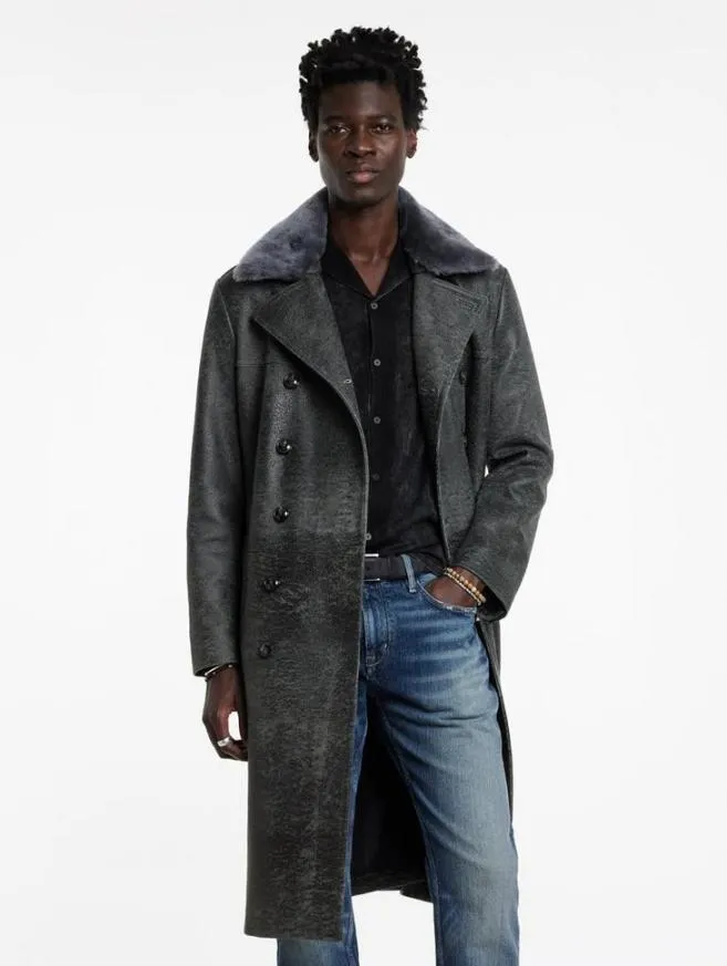 Men John Varvatos Leather Jackets Dexter Coat Carbon Grey