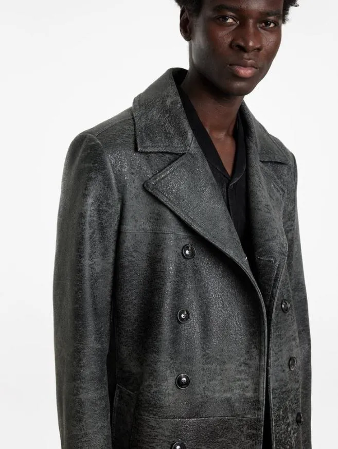 Men John Varvatos Leather Jackets Dexter Coat Carbon Grey