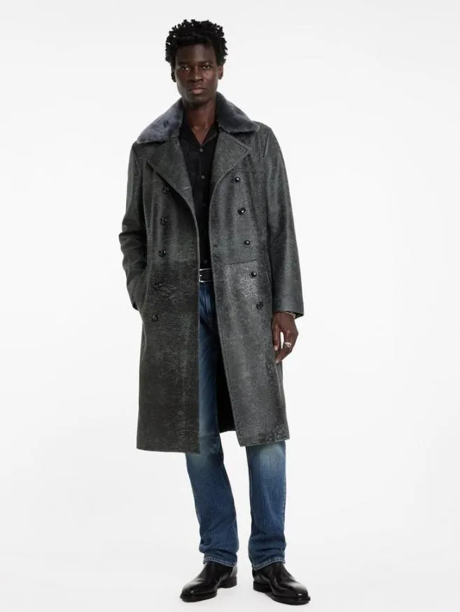 Men John Varvatos Leather Jackets Dexter Coat Carbon Grey
