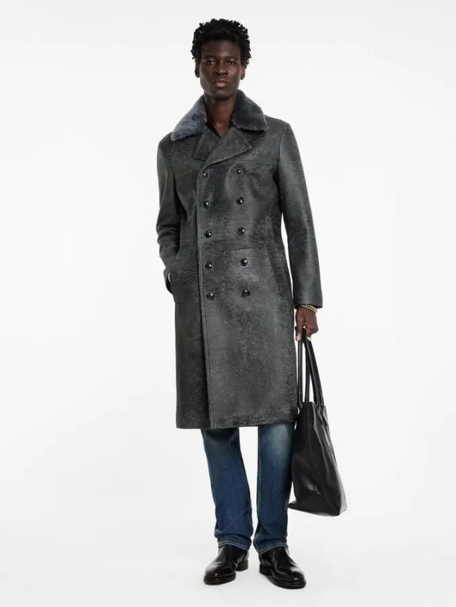 Men John Varvatos Leather Jackets Dexter Coat Carbon Grey