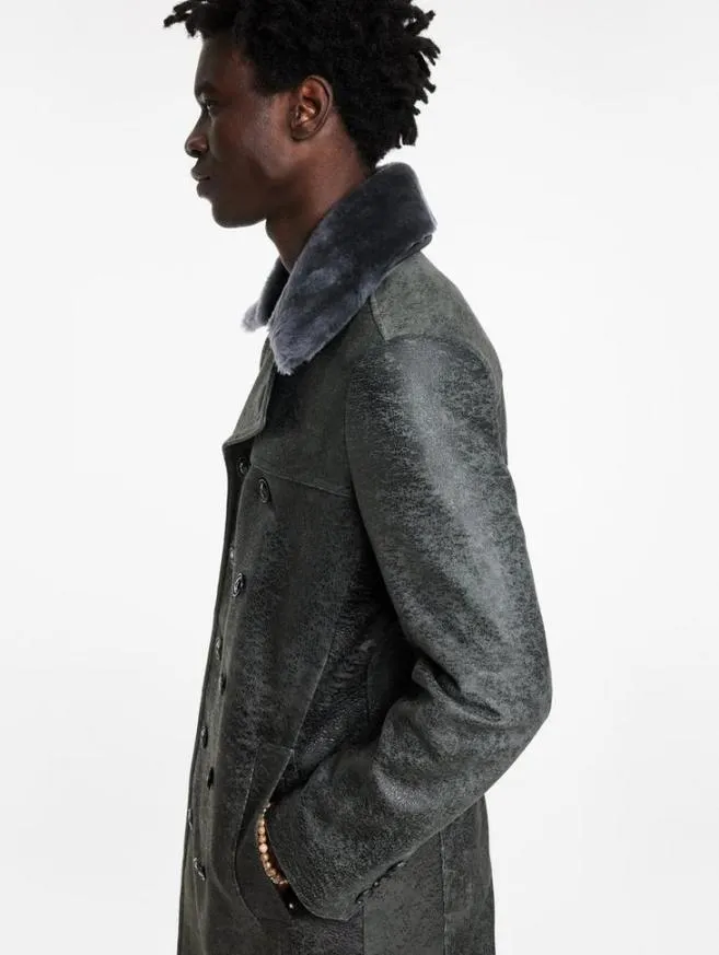 Men John Varvatos Leather Jackets Dexter Coat Carbon Grey