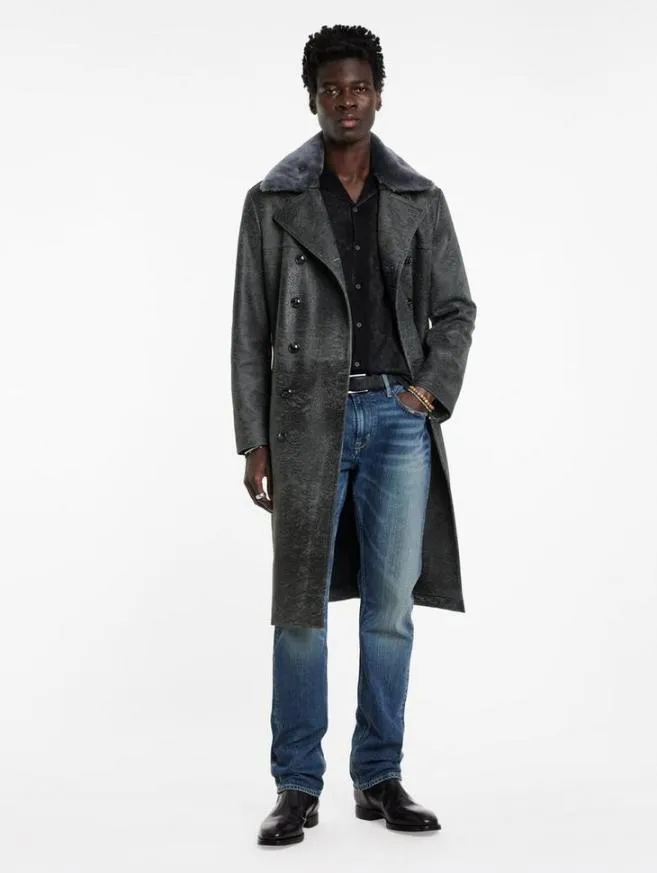 Men John Varvatos Leather Jackets Dexter Coat Carbon Grey