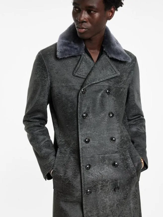 Men John Varvatos Leather Jackets Dexter Coat Carbon Grey