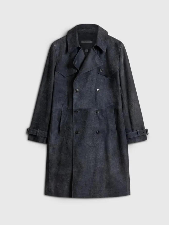 Men John Varvatos Leather Jackets Hackney Coat Indigo