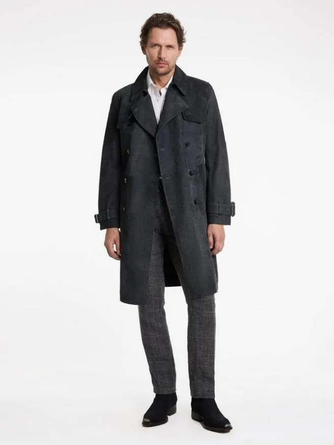 Men John Varvatos Leather Jackets Hackney Coat Indigo