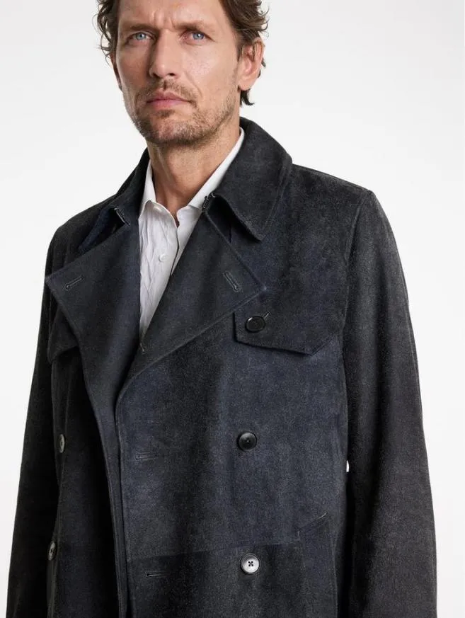 Men John Varvatos Leather Jackets Hackney Coat Indigo