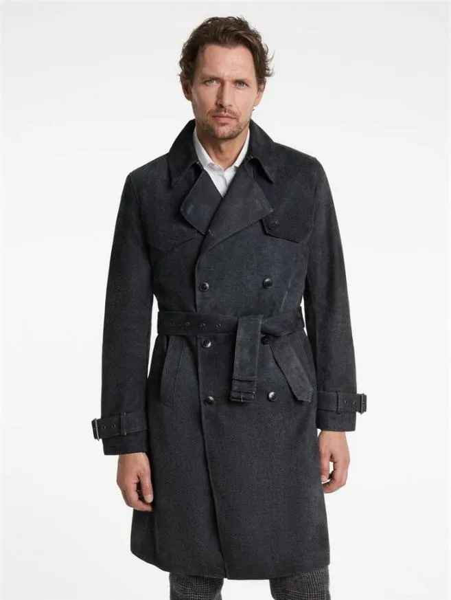 Men John Varvatos Leather Jackets Hackney Coat Indigo