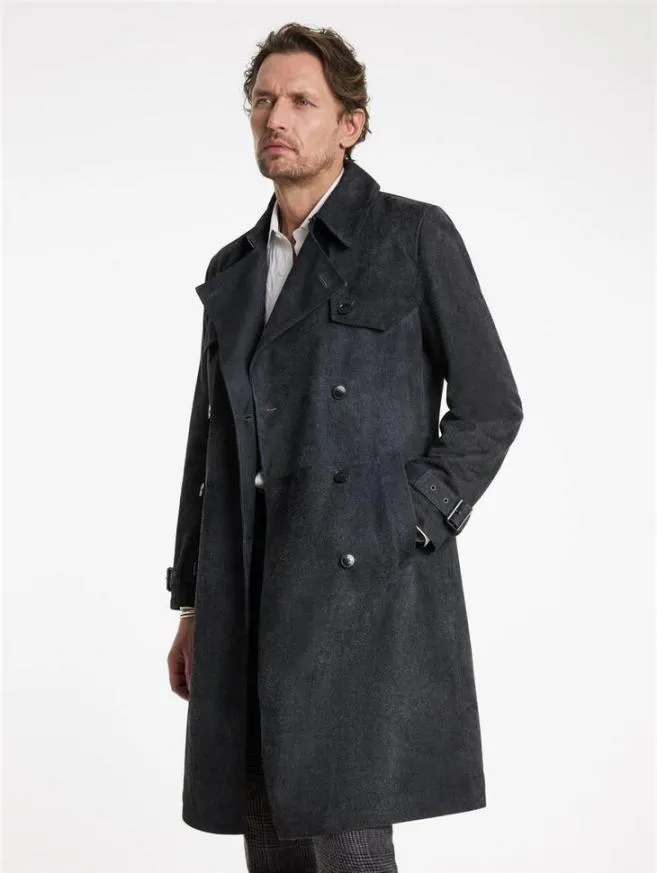 Men John Varvatos Leather Jackets Hackney Coat Indigo