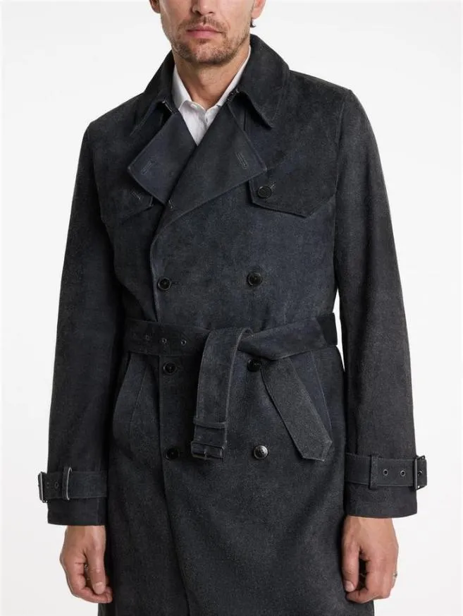 Men John Varvatos Leather Jackets Hackney Coat Indigo