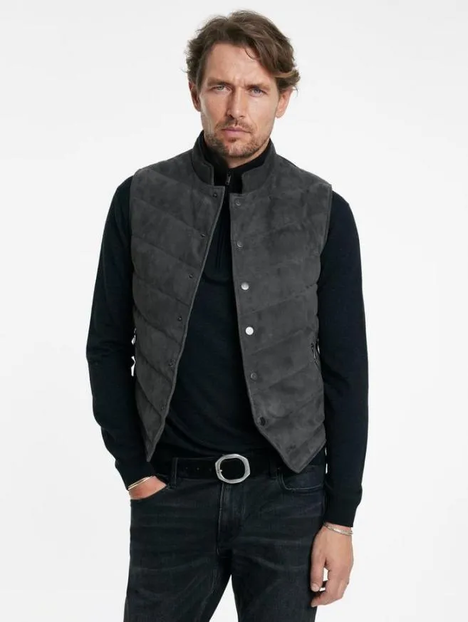 Men John Varvatos Leather Jackets Jackson Vest Concrete Htr