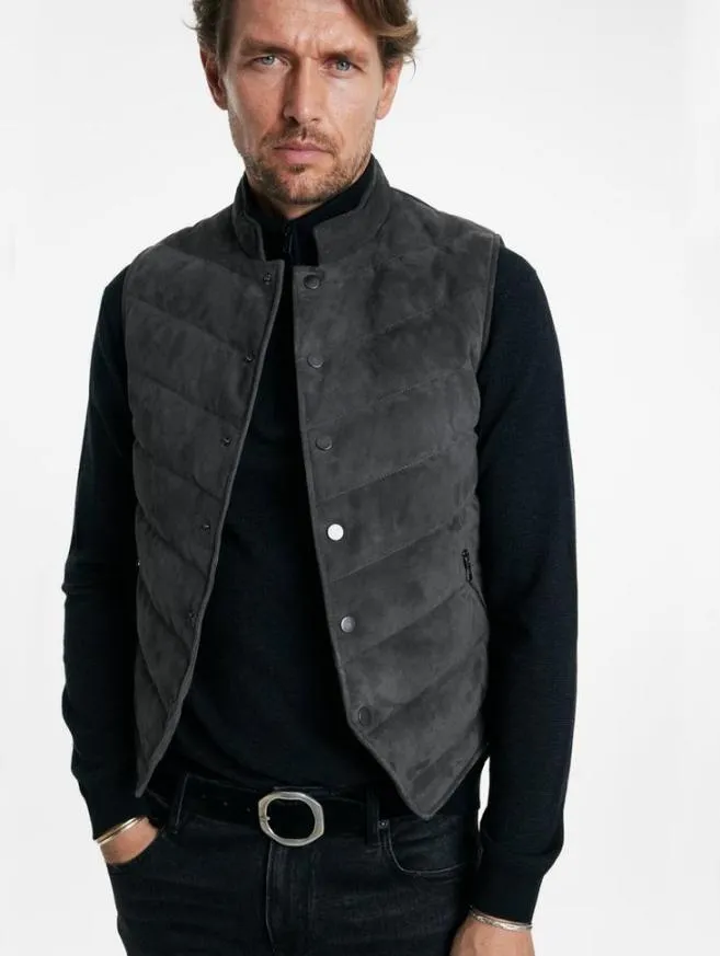 Men John Varvatos Leather Jackets Jackson Vest Concrete Htr