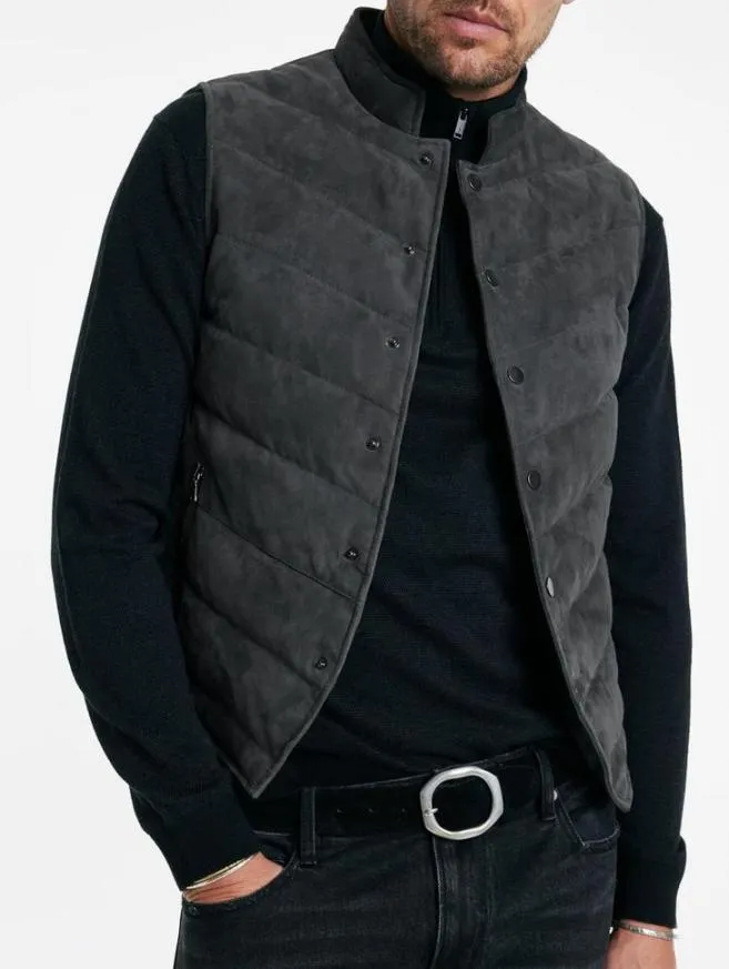 Men John Varvatos Leather Jackets Jackson Vest Concrete Htr