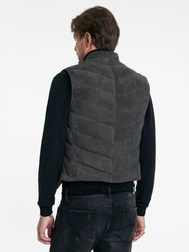 Men John Varvatos Leather Jackets Jackson Vest Concrete Htr