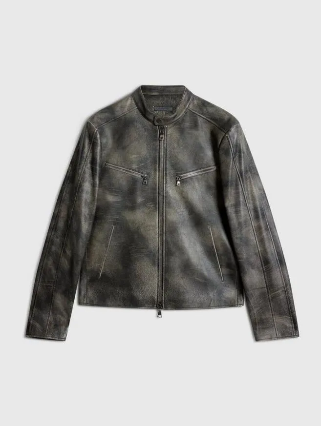 Men John Varvatos Leather Jackets Keeler Racer Jacket Carbon