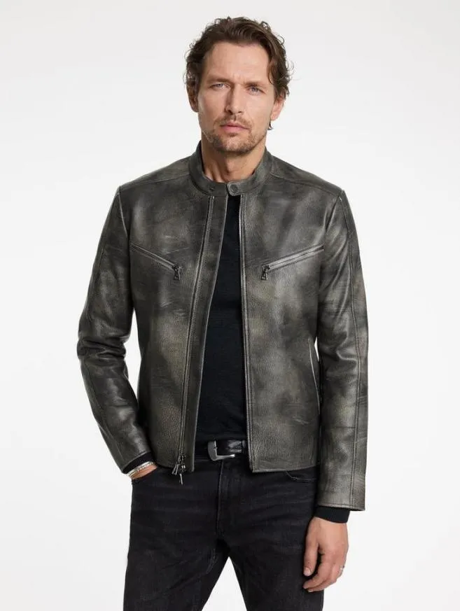 Men John Varvatos Leather Jackets Keeler Racer Jacket Carbon