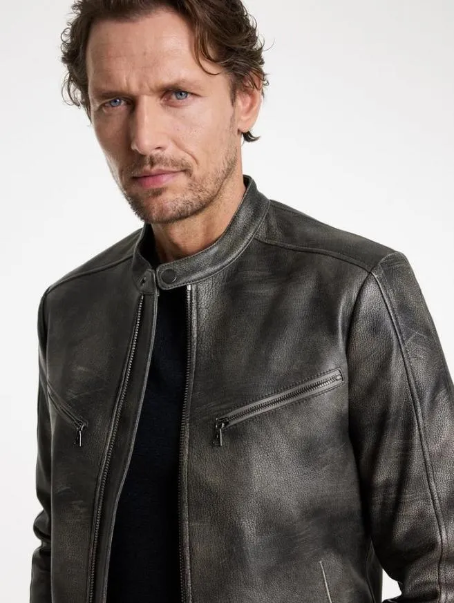 Men John Varvatos Leather Jackets Keeler Racer Jacket Carbon