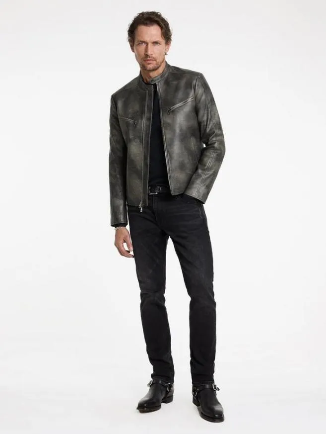 Men John Varvatos Leather Jackets Keeler Racer Jacket Carbon