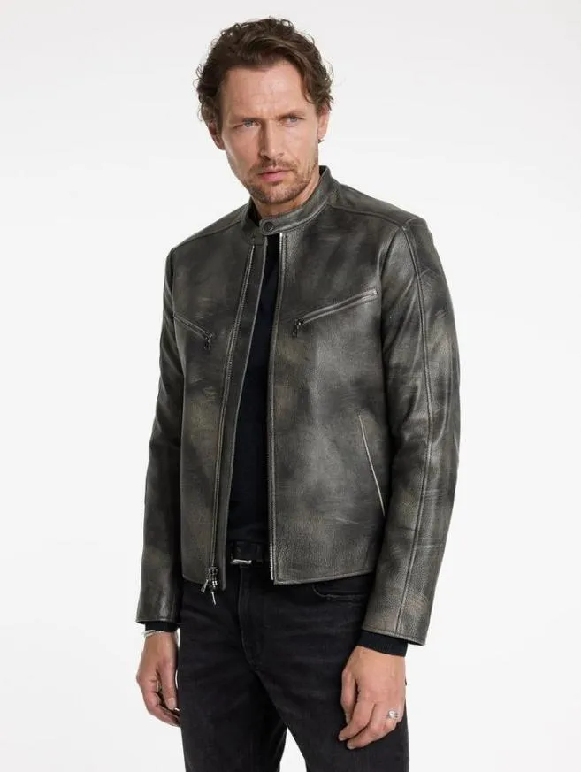 Men John Varvatos Leather Jackets Keeler Racer Jacket Carbon