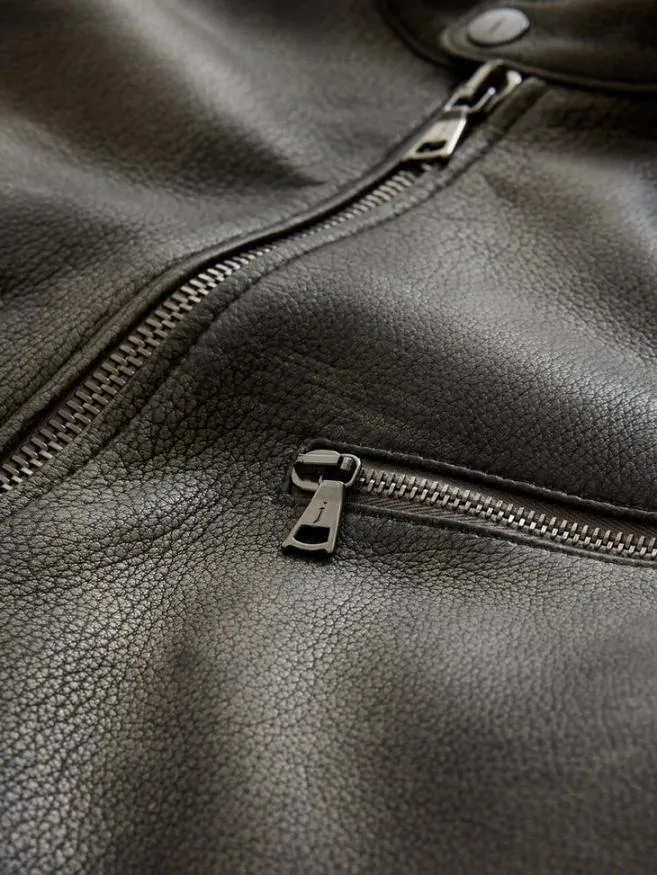 Men John Varvatos Leather Jackets Keeler Racer Jacket Carbon