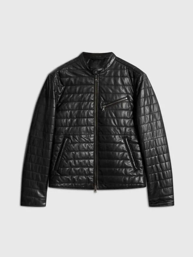 Men John Varvatos Leather Jackets Kitt Quilted Racer Jacket Black