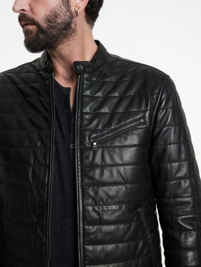 Men John Varvatos Leather Jackets Kitt Quilted Racer Jacket Black