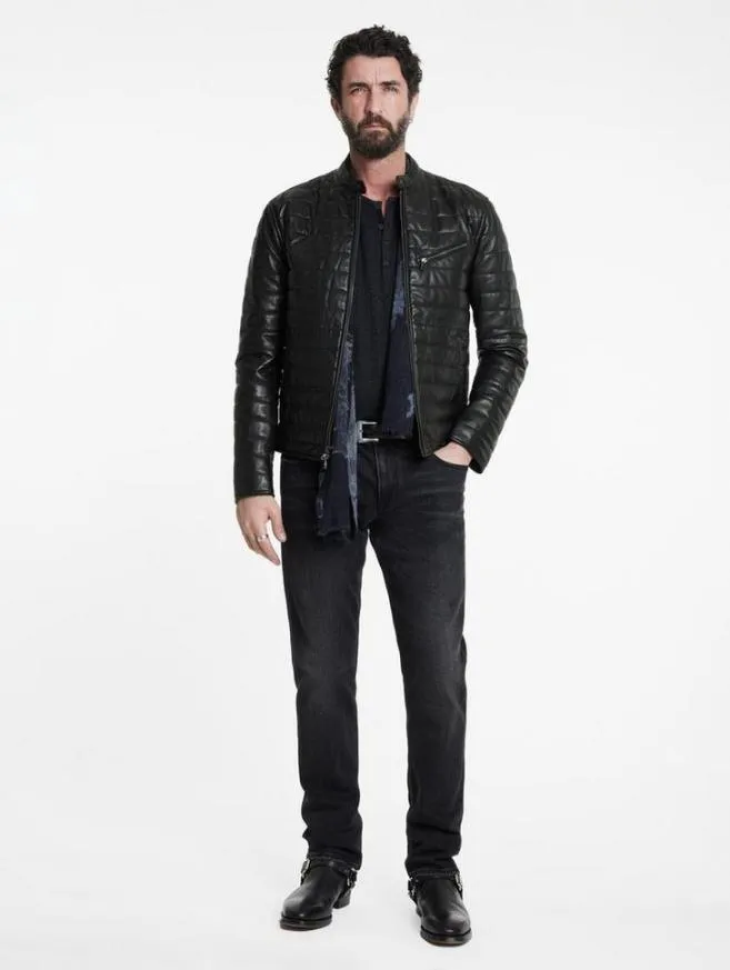Men John Varvatos Leather Jackets Kitt Quilted Racer Jacket Black