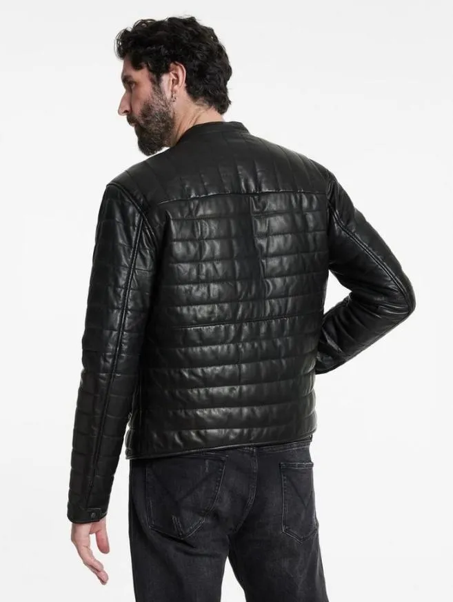 Men John Varvatos Leather Jackets Kitt Quilted Racer Jacket Black