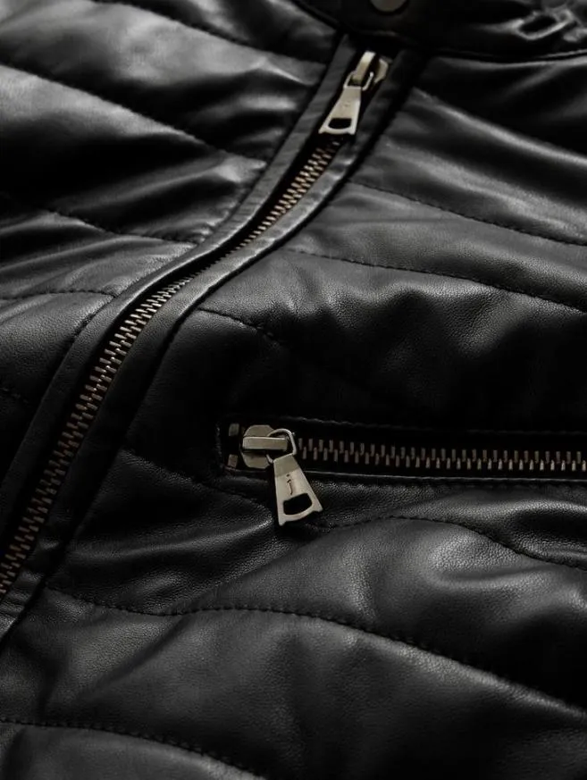 Men John Varvatos Leather Jackets Kitt Quilted Racer Jacket Black