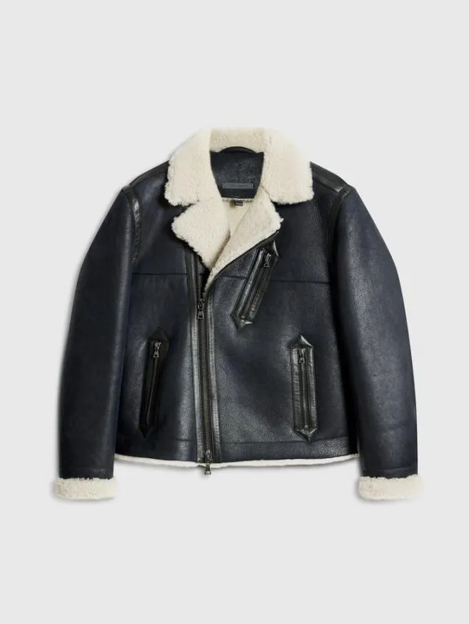 Men John Varvatos Leather Jackets Sterling Shearling Biker Jacket Black