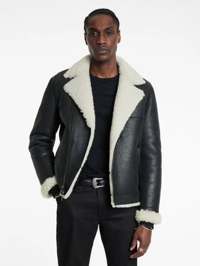 Men John Varvatos Leather Jackets Sterling Shearling Biker Jacket Black