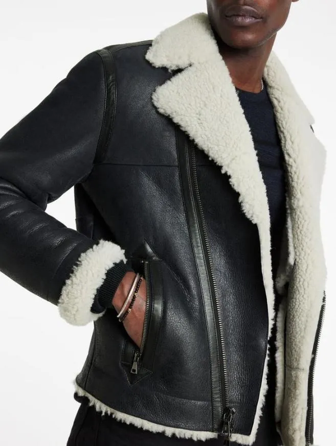 Men John Varvatos Leather Jackets Sterling Shearling Biker Jacket Black