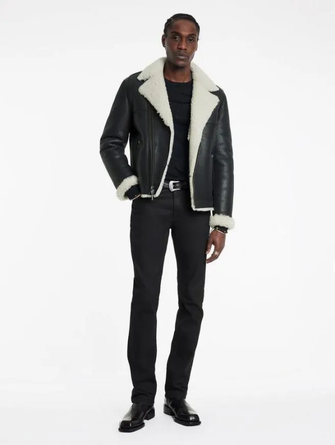 Men John Varvatos Leather Jackets Sterling Shearling Biker Jacket Black