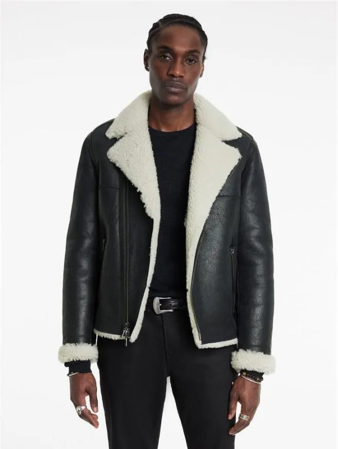 Men John Varvatos Leather Jackets Sterling Shearling Biker Jacket Black