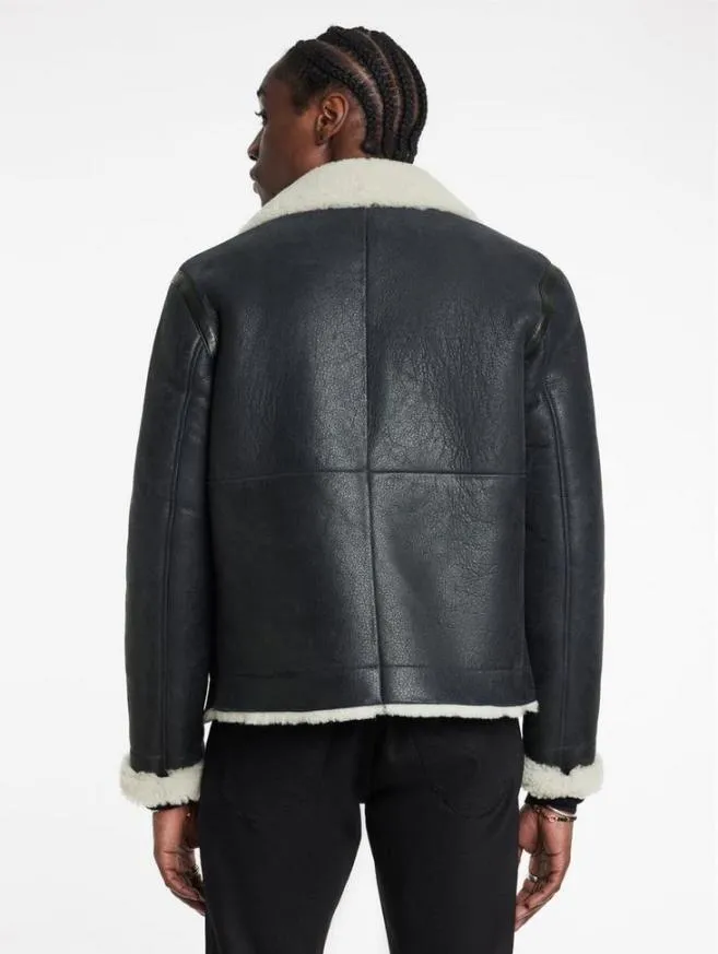 Men John Varvatos Leather Jackets Sterling Shearling Biker Jacket Black