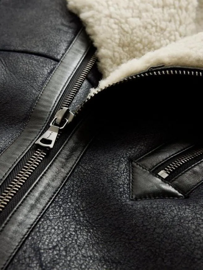 Men John Varvatos Leather Jackets Sterling Shearling Biker Jacket Black